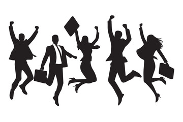 vector silhouette of businessman standing and jumping success