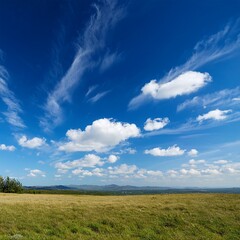 Obraz premium ciel bleu avec quelques nuages au dessus d'un pâturage en ia