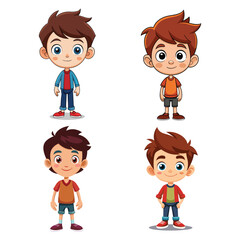 Set of a flat illustration of a boy cartoon, in different fashion dressing and different hairstyles