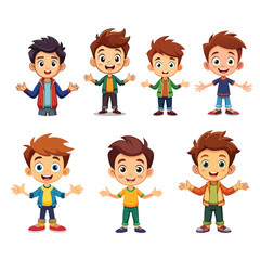 Set of a flat illustration of a boy cartoon open arm and happy with different impression