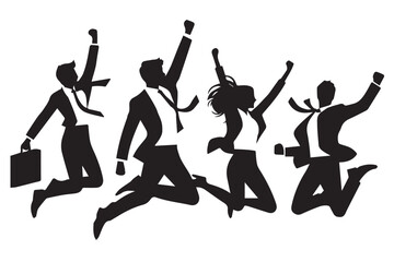 vector silhouette of businessman standing and jumping success