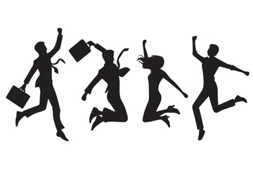 vector silhouette of businessman standing and jumping success