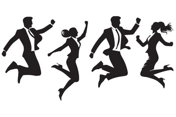 vector silhouette of businessman standing and jumping success