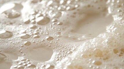 Fototapeta premium Close-up view of sudsy foam bubbles with water droplets.