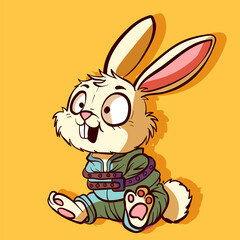 Obraz premium Cute and funny rabbit wearing a straitjacket. Psycho easter bunny being insane in a strait jacket.