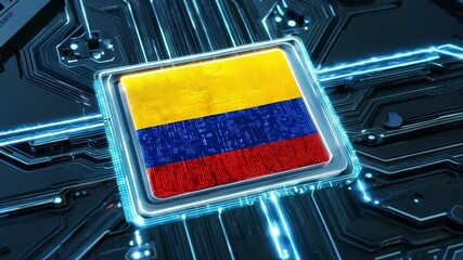 Microchip with the Colombian flag embedded in a futuristic circuit board. Technology and digital innovation concept - Powered by Adobe