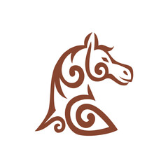 Stylized horse logo with abstract traditional kyrgyz ornaments and elegant lines. Decorative emblem in vector format. Perfect for branding, tattoos, and design projects.