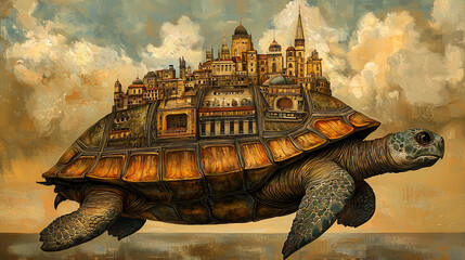 Floating city on a giant turtle