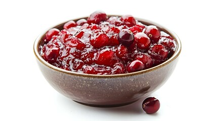 Delicious cranberry sauce in bowl on white