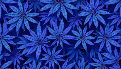 texture for design textile. blue purple leaves cannabis Marijuana. Seamless modern Pattern, realistic. White tone