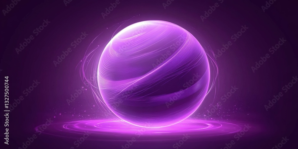 Wall mural floating purple orb illuminated in a mystical, dark background with swirling energy patterns