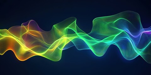 Colorful wave patterns create a vibrant visual display in a digital artwork showcasing fluid motion and light effects