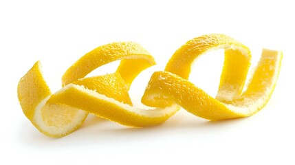 Swirly lemon peel curl isolated on white