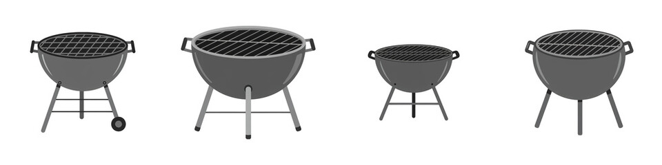 Set of Gray Barrel Barbecue Grill