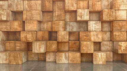 Fototapeta premium Stunning Geometric Wooden Cube Wall Design for Modern Interior
