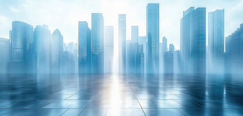 Shadow of office buildings with skyscrapers on a white background.