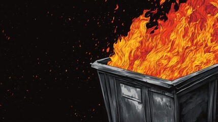 Bright Flames Erupting from a Dumpster Fire Against a Dark Background