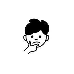 Simple emoticon with a face resting on its hand, showing contemplation and deep thought.