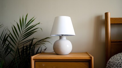 Bedside Table with Lamp and Plant