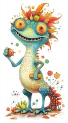 Fototapeta premium A Friendly Cartoon Lizard Smiles With Colorful Decorative Elements