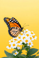 Fototapeta premium Monarch butterfly on a cluster of white flowers