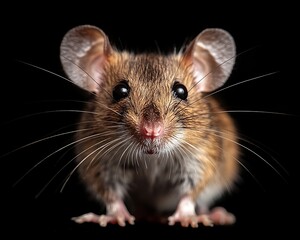 Mouse looking at camera against black background