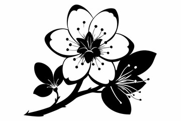  cherry blossom flower line art silhouette vector illustration