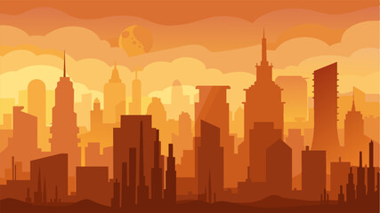 Obraz premium The oncestunning skyline was now marred by a thick layer of smog caused by the citys failure to address the climate crisis.. Vector illustration