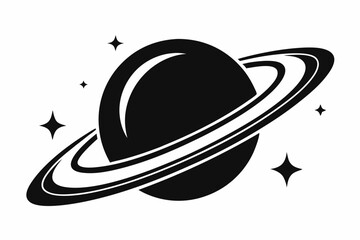 saturn with sparkle line art silhouette vector illustration