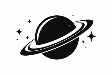 saturn with sparkle line art silhouette vector illustration