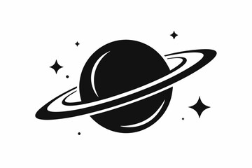 saturn with sparkle line art silhouette vector illustration