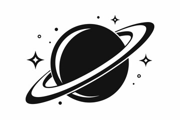 saturn with sparkle line art silhouette vector illustration