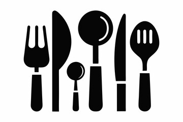 set of cutlery icon line art silhouette vector illustration