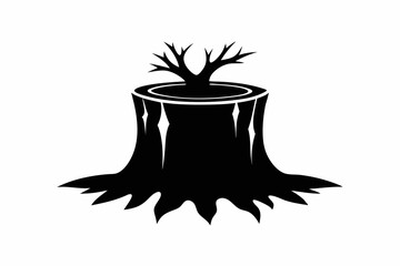 tree stump line art silhouette vector illustration