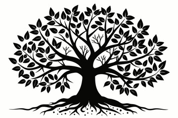 Obraz premium tree with leaves and roots line art silhouette vector illustration