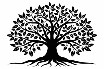 Obraz premium tree with leaves and roots line art silhouette vector illustration