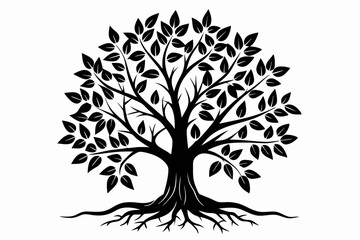 Obraz premium tree with leaves and roots line art silhouette vector illustration