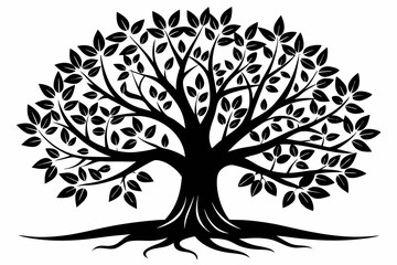 Obraz premium tree with leaves and roots line art silhouette vector illustration