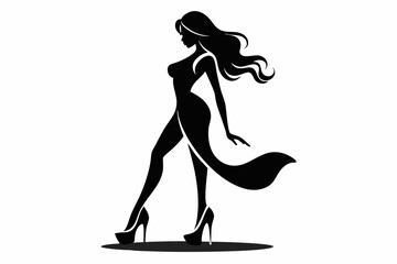 woman high heel line art silhouette vector illustration