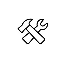 An icon showing a hammer and wrench crossed, symbolizing tools for repair, work, or maintenance tasks.