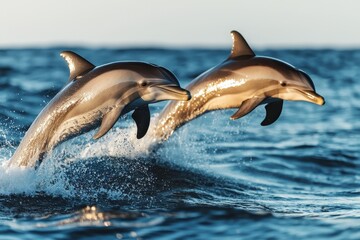 Dolphins leaping in the ocean coastal waters wildlife photography natural environment dynamic perspective marine life beauty