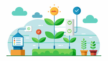 Naklejka premium The greenhouses smart CO2 management system takes into account the different needs and growth stages of each plant ensuring that all plants receive the optimal amount of CO2 for. Vector illustration