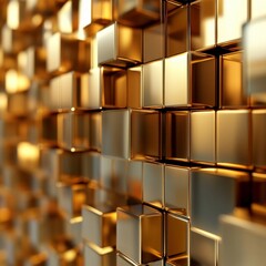 Golden Cube Wall Art - Modern Geometric Design