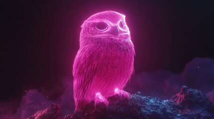 Neon Pink Owl on Rocks