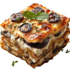 Fresh eggplant lasagna with ricotta cheese isolated on white background.PNG