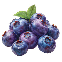 Obraz premium Fresh Juicy Blueberries with Green Leaves Close Up Studio Shot of Ripe Berries