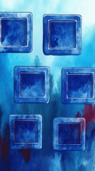 Indigo Blue Square Watercolor Wall Art - Abstract Geometric Design
