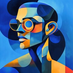 Fototapeta premium The geometric portrait of a person wearing sunglasses is colorful