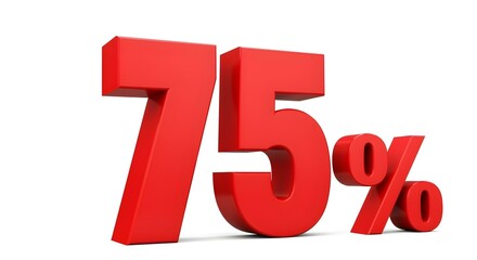 3D render of the number 75 and the percent symbol, all in red, against a white background
