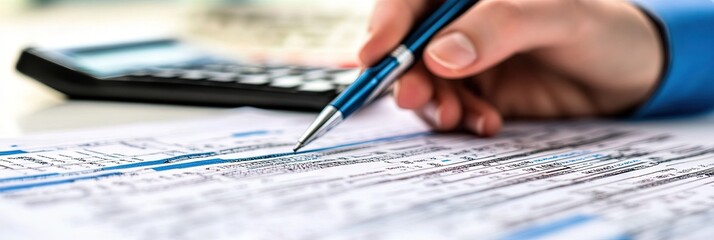pen on tax filing paperwork for tax audit